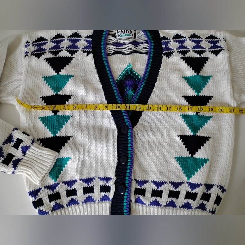 Extra Brand Vintage 80s Chunky Knit Southwestern Design Cropped Cardigan Medium - Picture 14 of 15